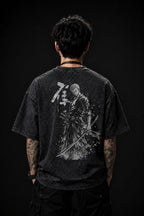 NOTHING HAPPENED - 240 GSM Black Crackle Acid-Wash Oversized Tee