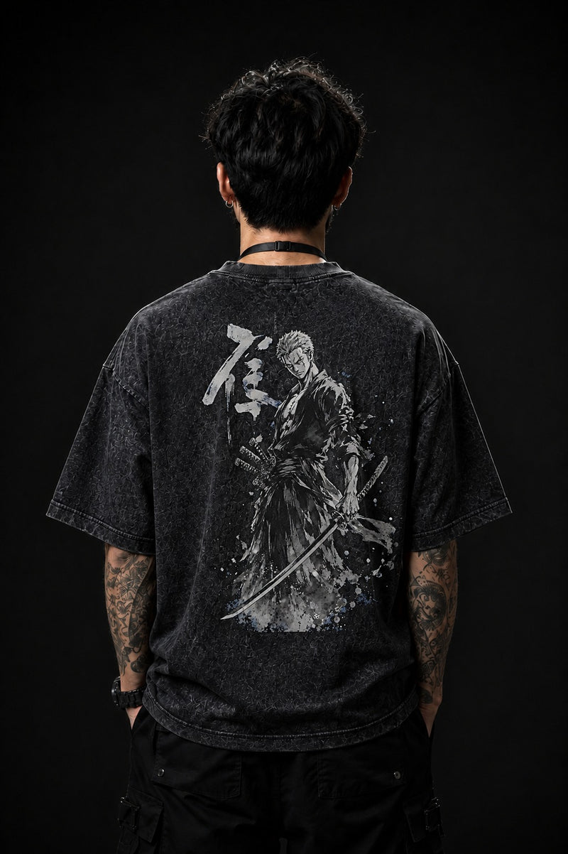 NOTHING HAPPENED - 240 GSM Black Crackle Acid-Wash Oversized Tee