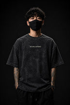 NOTHING HAPPENED - 240 GSM Black Crackle Acid-Wash Oversized Tee