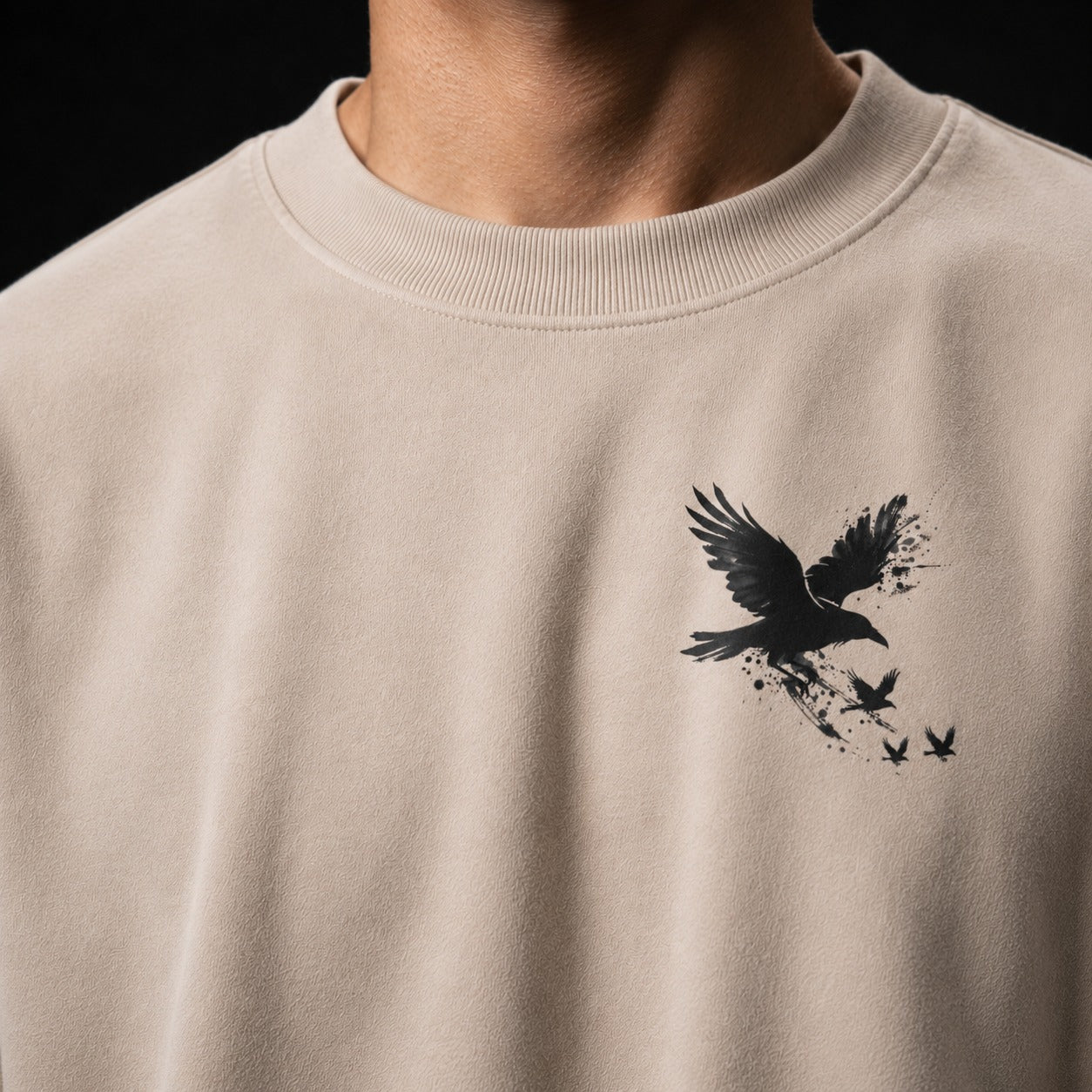 CROW DISSOLVE - 240 GSM Sand Beige Acid-Wash Oversized Tee