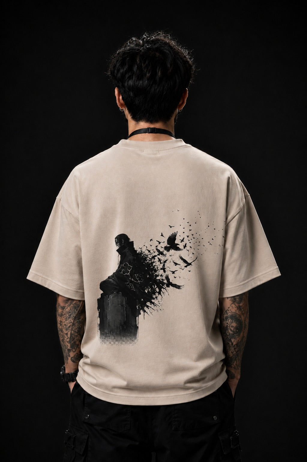 CROW DISSOLVE - 240 GSM Sand Beige Acid-Wash Oversized Tee
