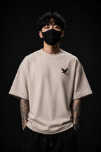 CROW DISSOLVE - 240 GSM Sand Beige Acid-Wash Oversized Tee